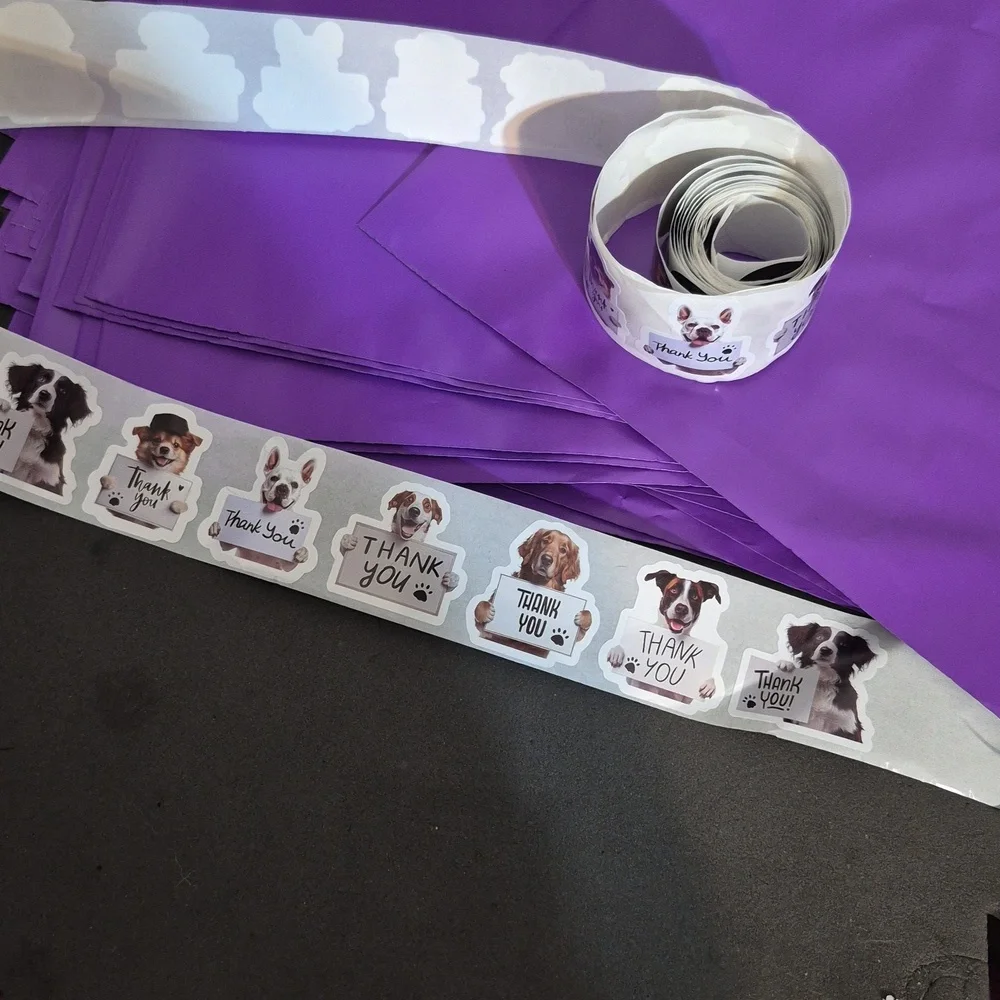 Poly Mailers & Thank You Stickers Set Purple Mailers Dog Stickers 10x12